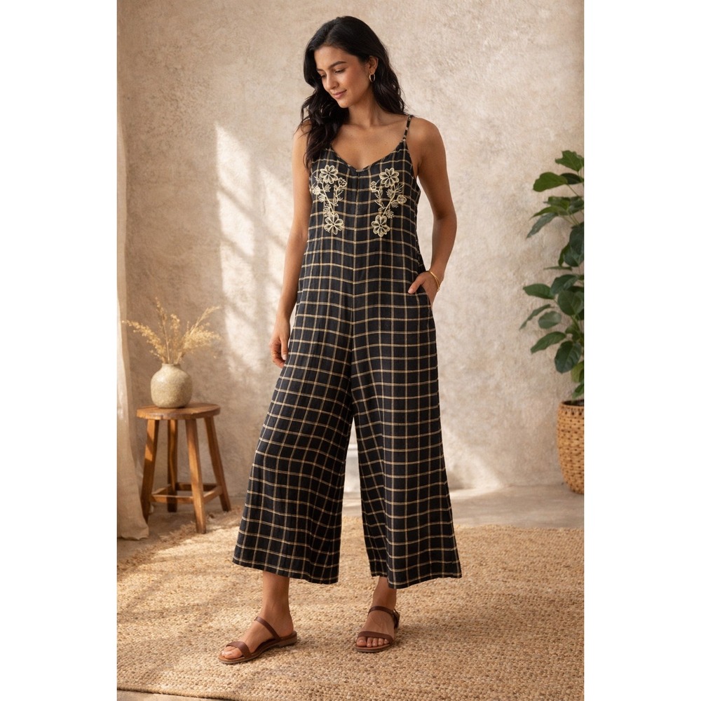 World Market Cotton Windowpane Plaid‎ Jumpsuit